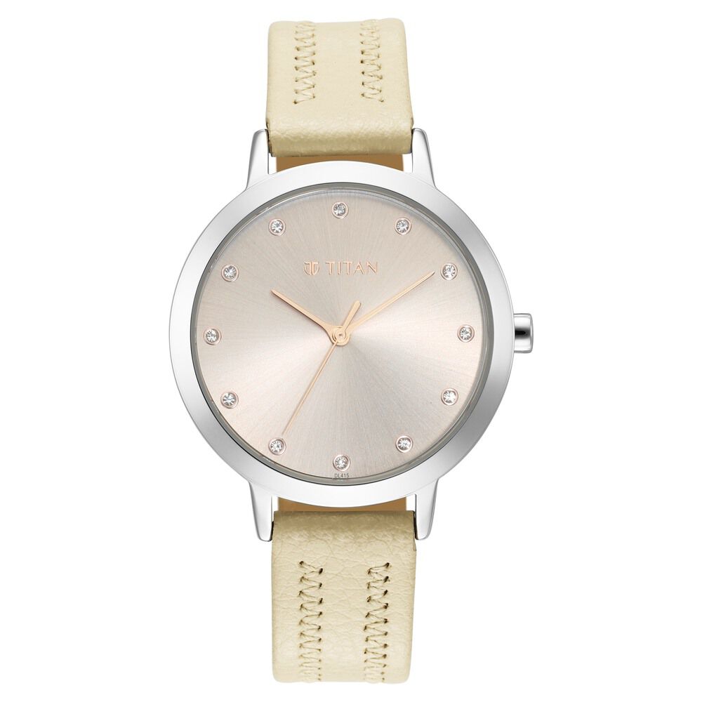 Titan Memento Beige Dial Analog Leather Strap Watch for Women NR95133SL02