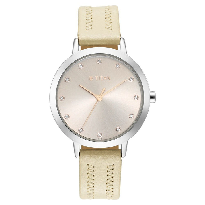 Titan Memento Beige Dial Analog Leather Strap Watch for Women NR95133SL02