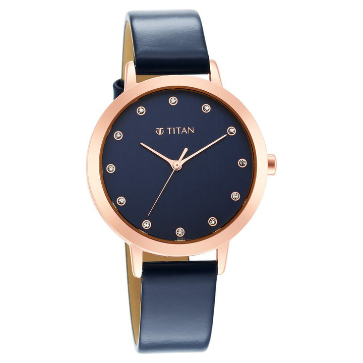 Titan Memento Blue Dial Analog Leather Strap Watch for Women NR95133WL03