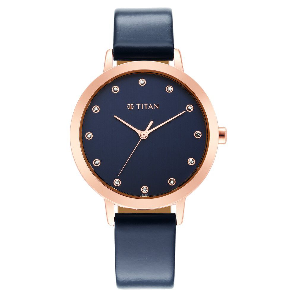 Titan Memento Blue Dial Analog Leather Strap Watch for Women NR95133WL03