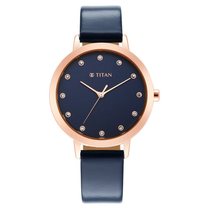 Titan Memento Blue Dial Analog Leather Strap Watch for Women NR95133WL03
