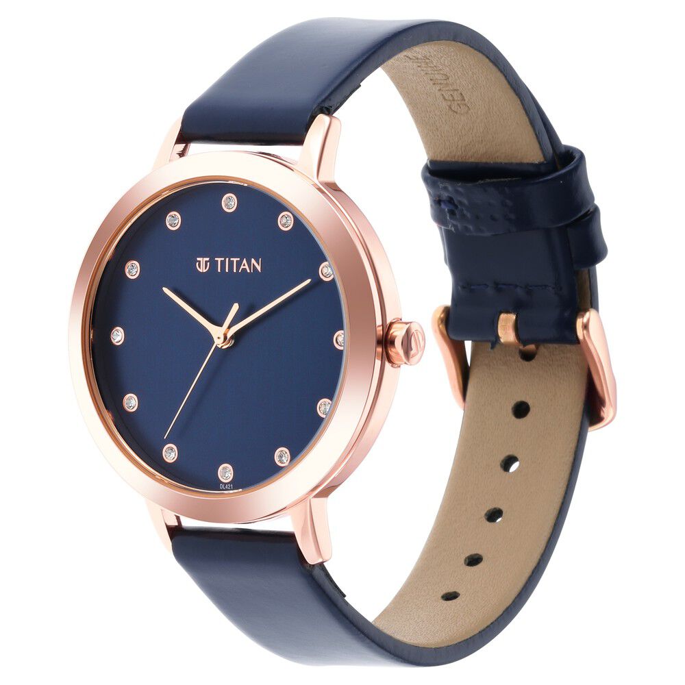 Titan Memento Blue Dial Analog Leather Strap Watch for Women NR95133WL03