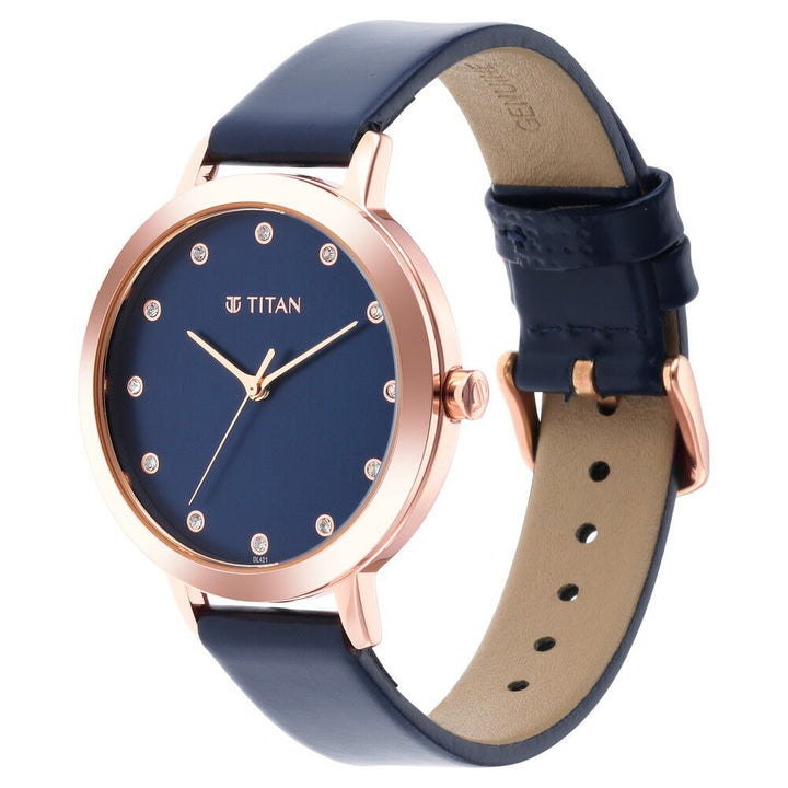 Titan Memento Blue Dial Analog Leather Strap Watch for Women NR95133WL03