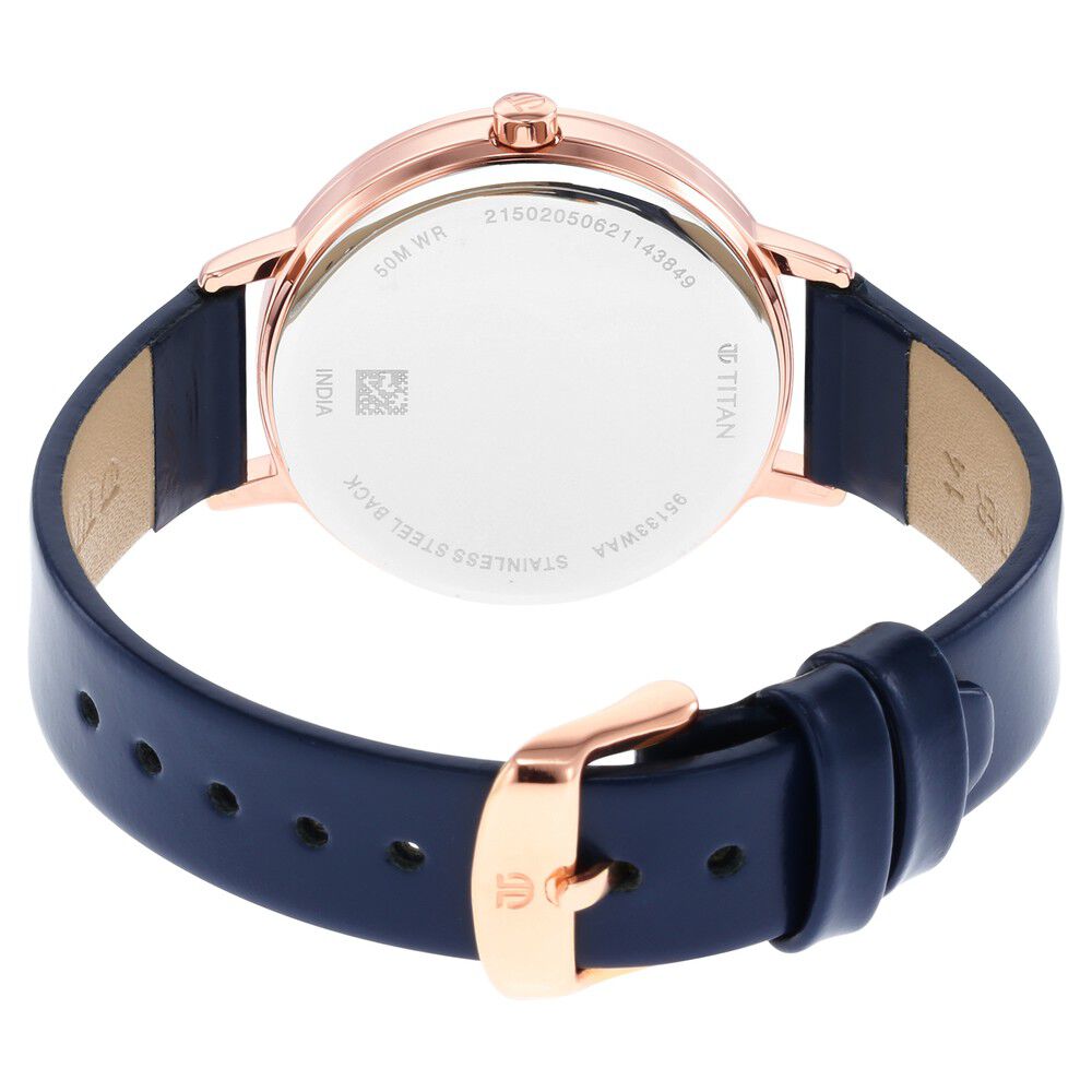 Titan Memento Blue Dial Analog Leather Strap Watch for Women NR95133WL03