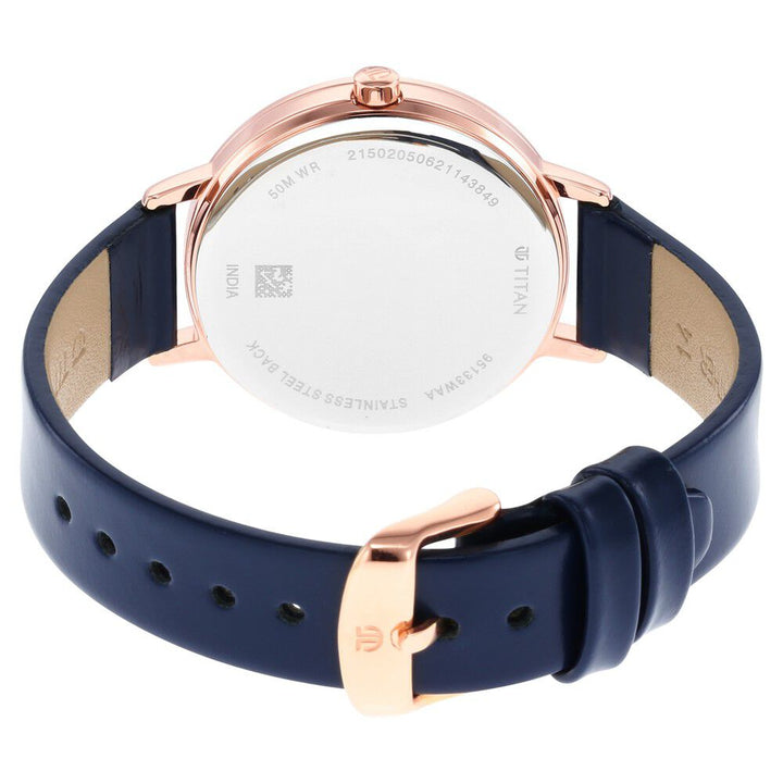 Titan Memento Blue Dial Analog Leather Strap Watch for Women NR95133WL03