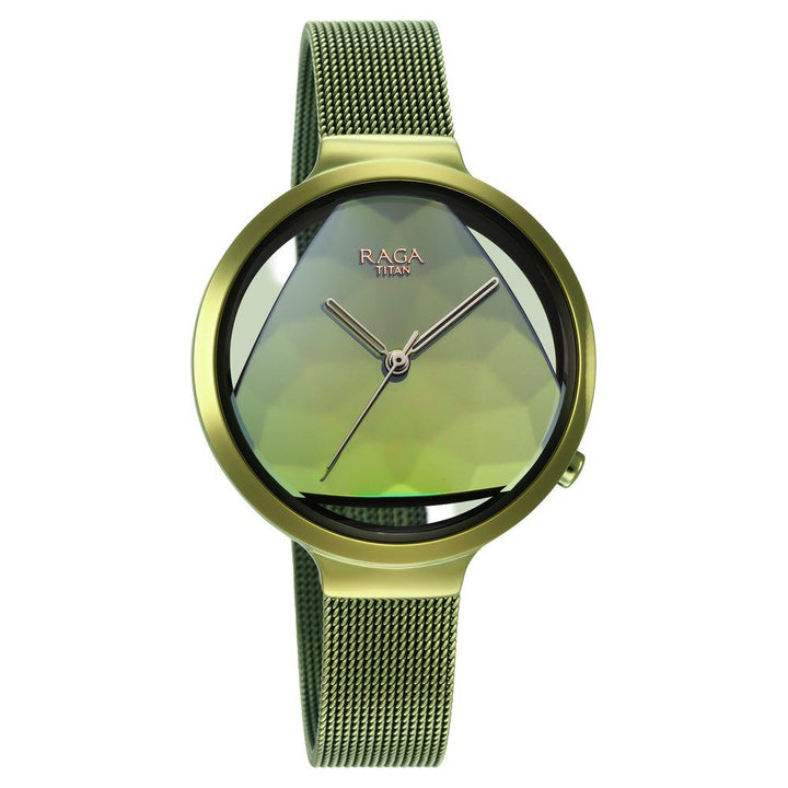 Titan Raga Moments of Joy Green Dial Analog Stainless Steel Strap Watch for Women NS95134QM01