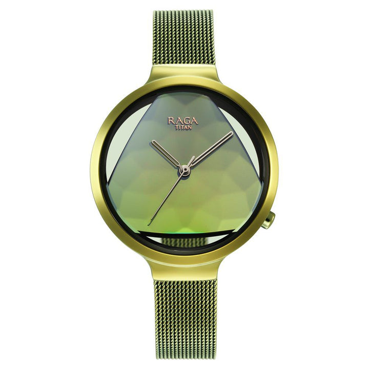 Titan Raga Moments of Joy Green Dial Analog Stainless Steel Strap Watch for Women NS95134QM01