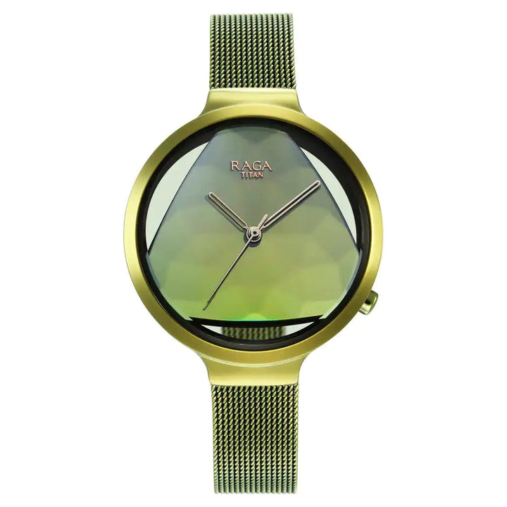 Titan Raga Moments of Joy Watch with Green Dial & Brass Strap 95134QM01  /NS95134QM01