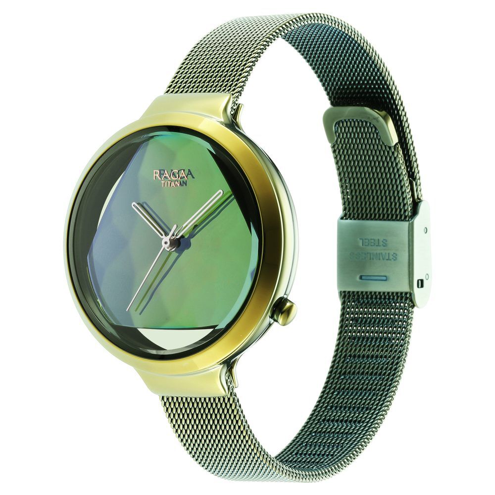 Titan Raga Moments of Joy Green Dial Analog Stainless Steel Strap Watch for Women NS95134QM01