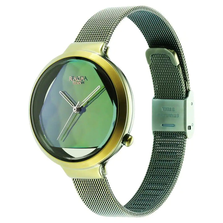 Titan Raga Moments of Joy Watch with Green Dial & Brass Strap 95134QM01  /NS95134QM01