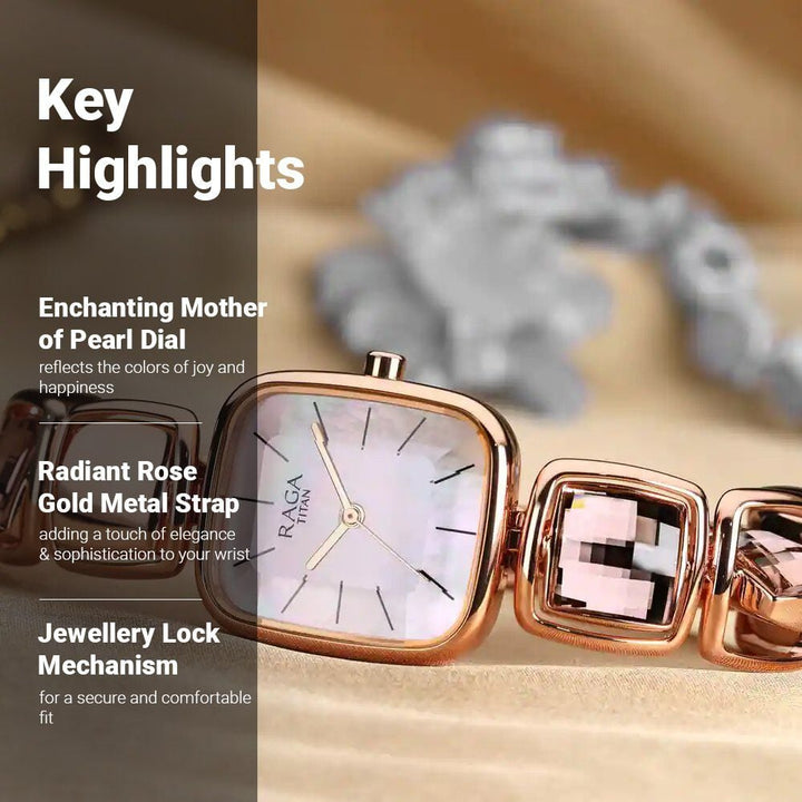 Titan Raga Moments of Joy Mother of Pearl Dial Analog Rose Gold Metal Strap watch for Women - The Watch Factory ®