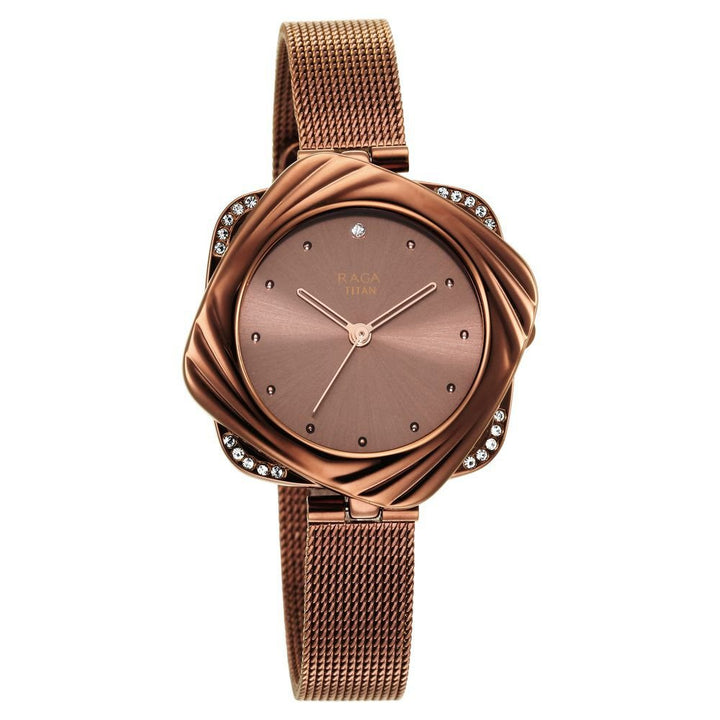 Titan Raga Moments of Joy Brown Dial Analog Stainless Steel Strap Watch for Women - The Watch Factory ®