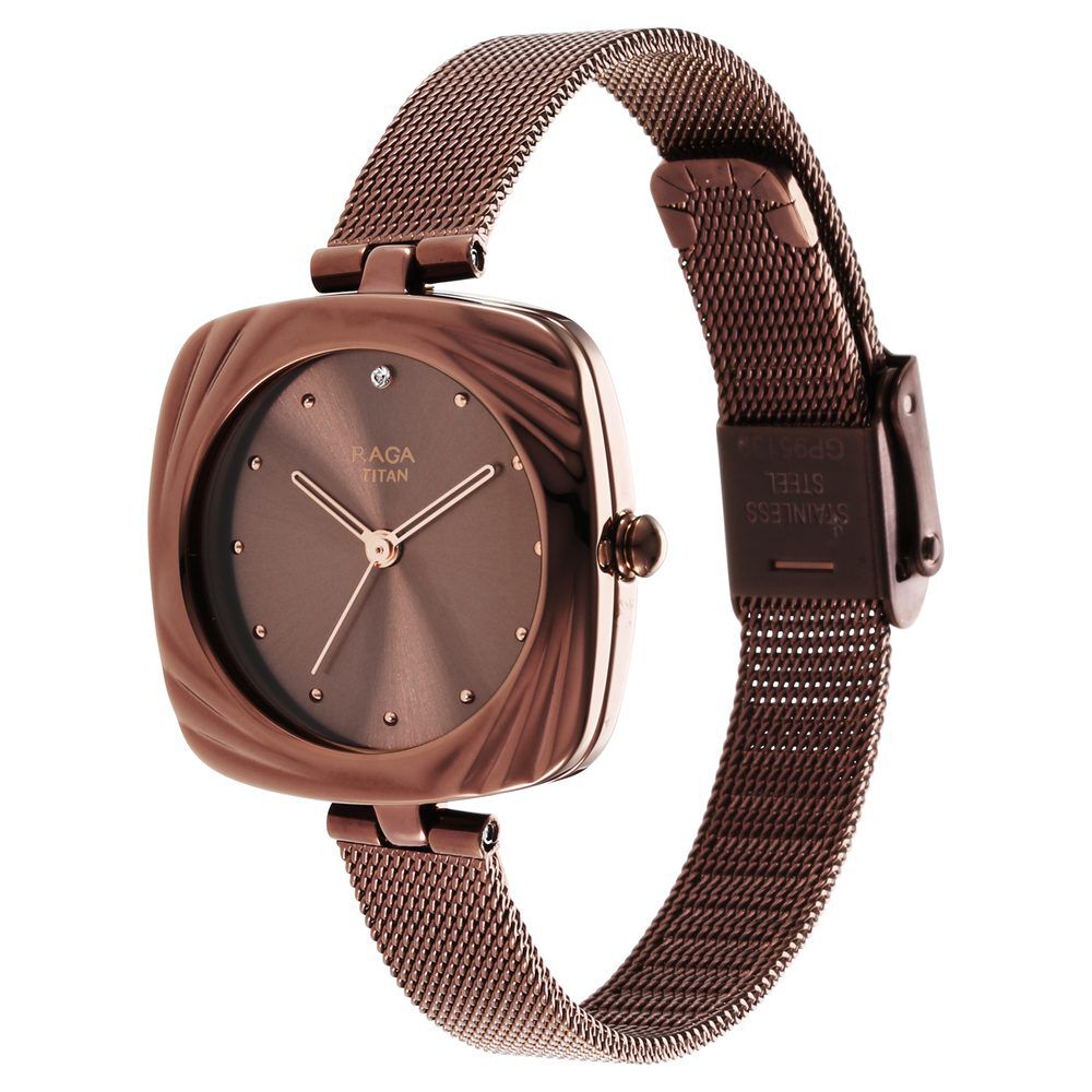 Titan Raga Moments of Joy Brown Dial Analog Stainless Steel Strap Watch for Women - The Watch Factory ®