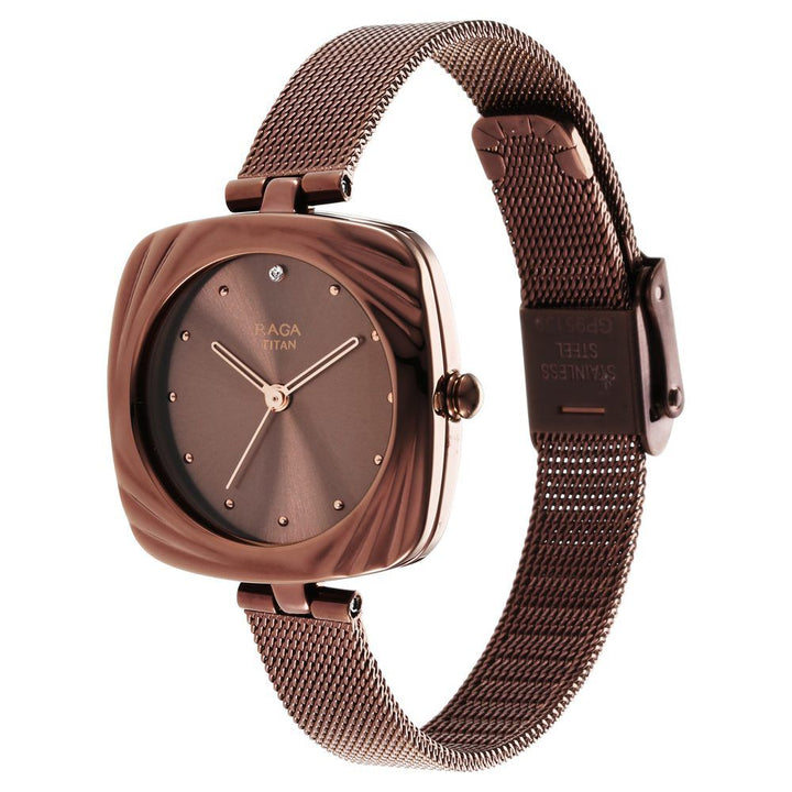 Titan Raga Moments of Joy Brown Dial Analog Stainless Steel Strap Watch for Women - The Watch Factory ®