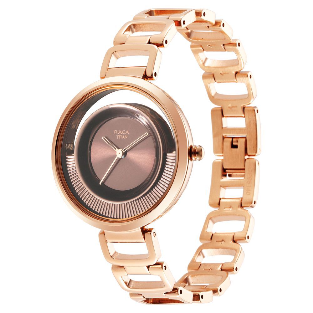 Titan Raga Moments of Joy Brown Dial Analog Metal Strap Watch for Women - The Watch Factory ®