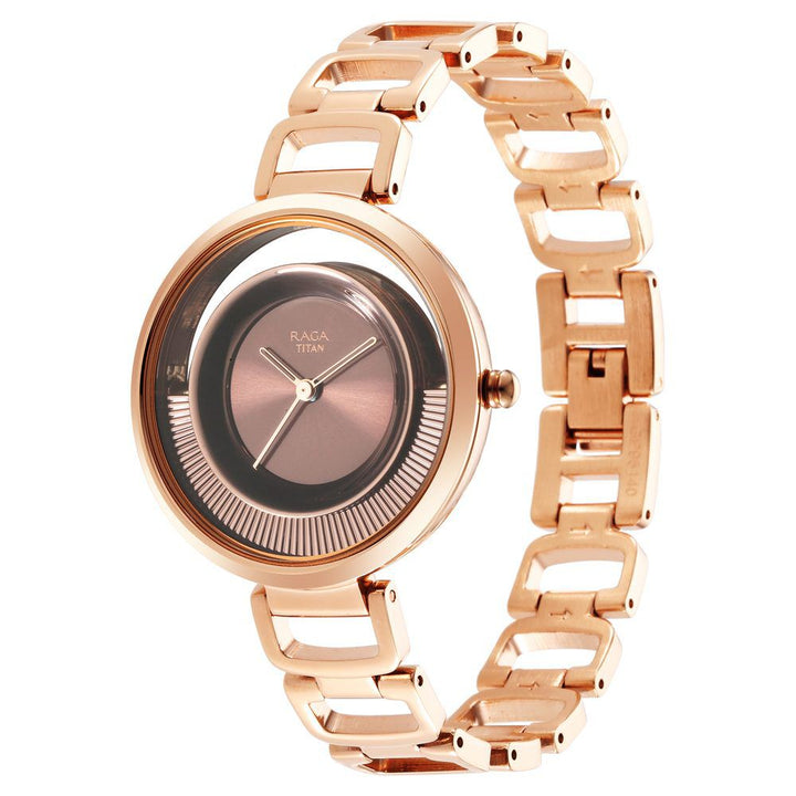 Titan Raga Moments of Joy Brown Dial Analog Metal Strap Watch for Women - The Watch Factory ®