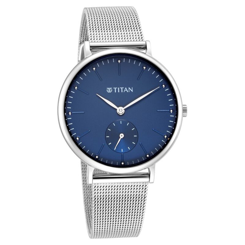 Titan Slimline Quartz Analog Offset Second Hand Blue Dial With Mesh Strap Watch For Women