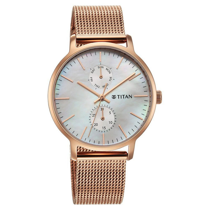 Titan Workwear Slimline Mother Of Pearl Dial Analog with Day and Date Stainless Steel Strap watch for Women - The Watch Factory ®