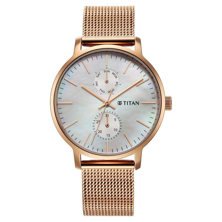Titan Workwear Slimline Mother Of Pearl Dial Analog with Day and Date Stainless Steel Strap watch for Women - The Watch Factory ®