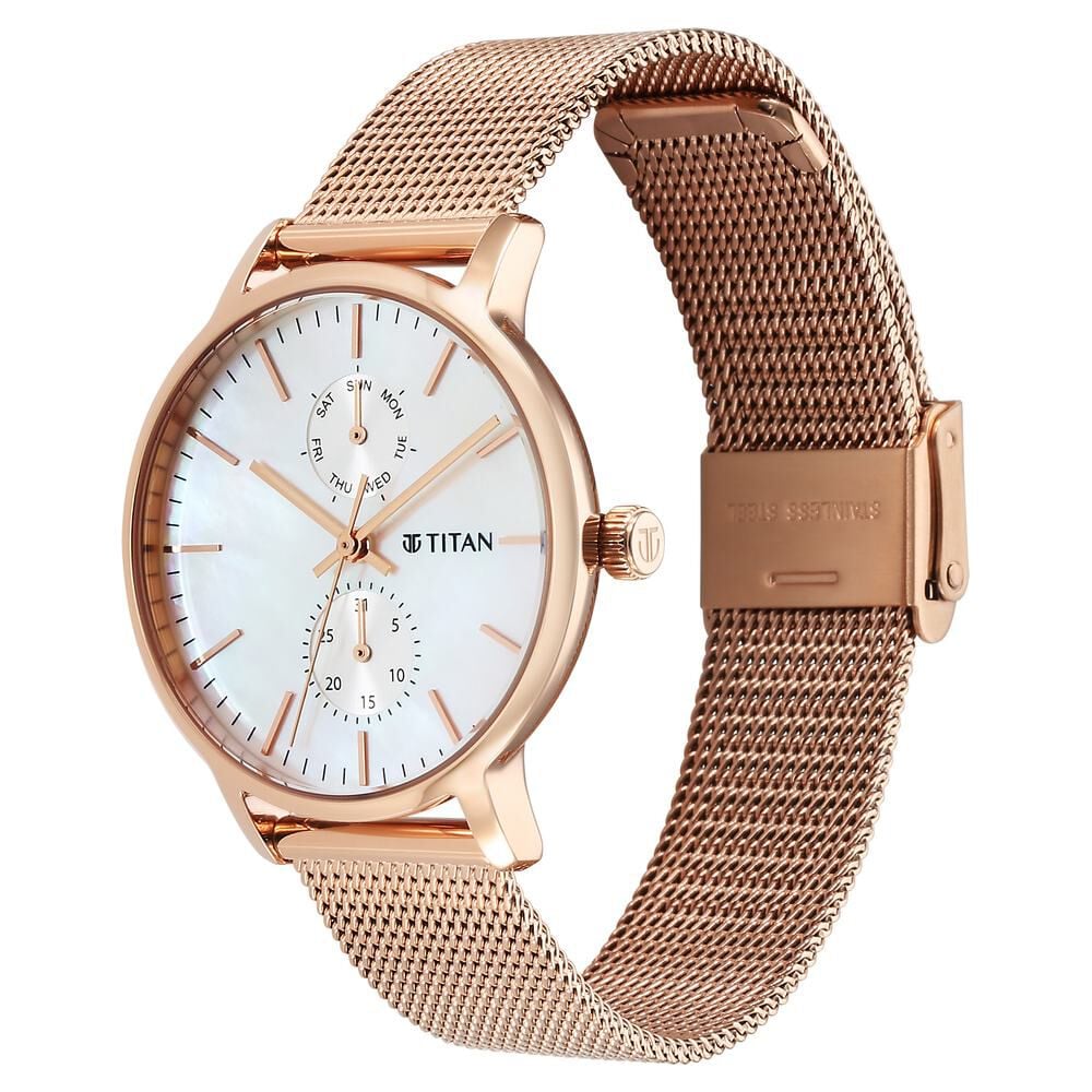 Titan Workwear Slimline Mother Of Pearl Dial Analog with Day and Date Stainless Steel Strap watch for Women - The Watch Factory ®