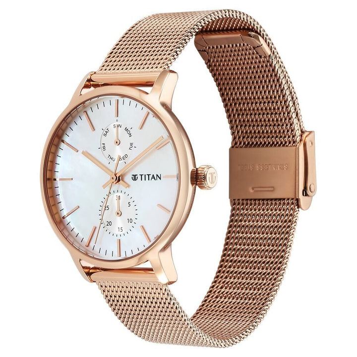 Titan Workwear Slimline Mother Of Pearl Dial Analog with Day and Date Stainless Steel Strap watch for Women - The Watch Factory ®