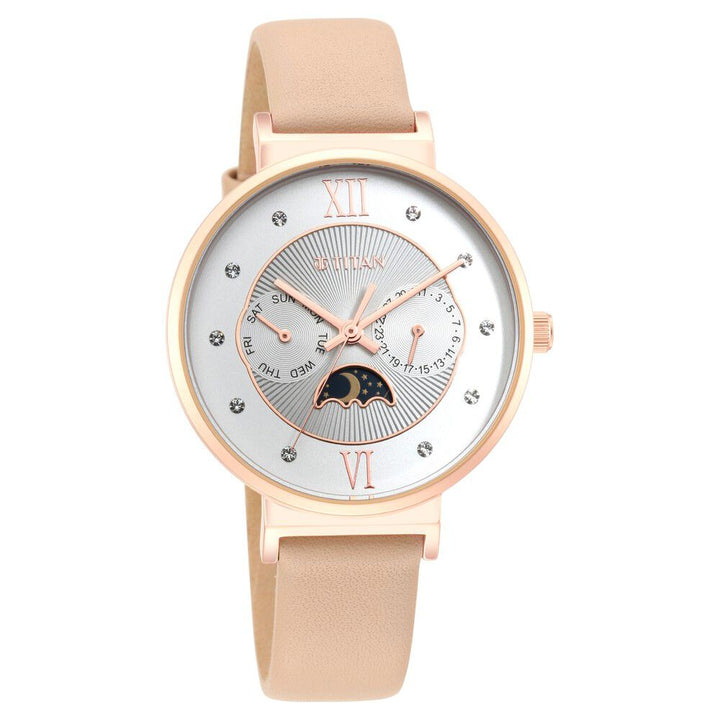 Titan Slimline Silver Dial Quartz Multifunction Leather Strap watch for Women - The Watch Factory ®