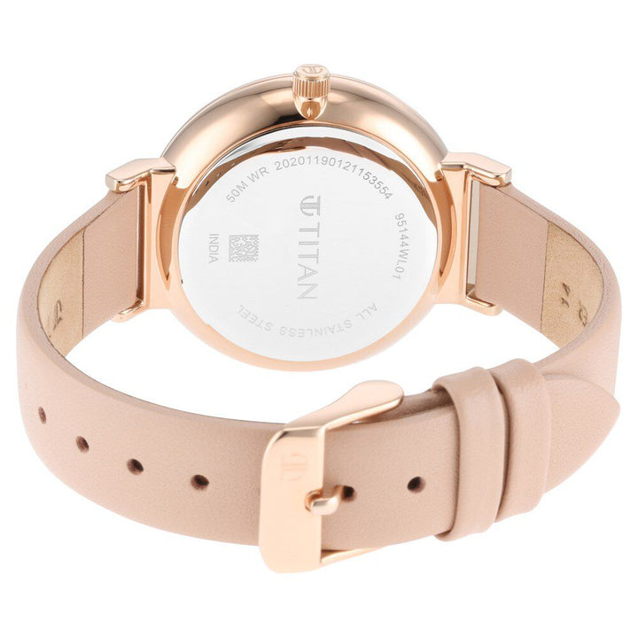 Titan Slimline Silver Dial Quartz Multifunction Leather Strap watch for Women NS95144WL01