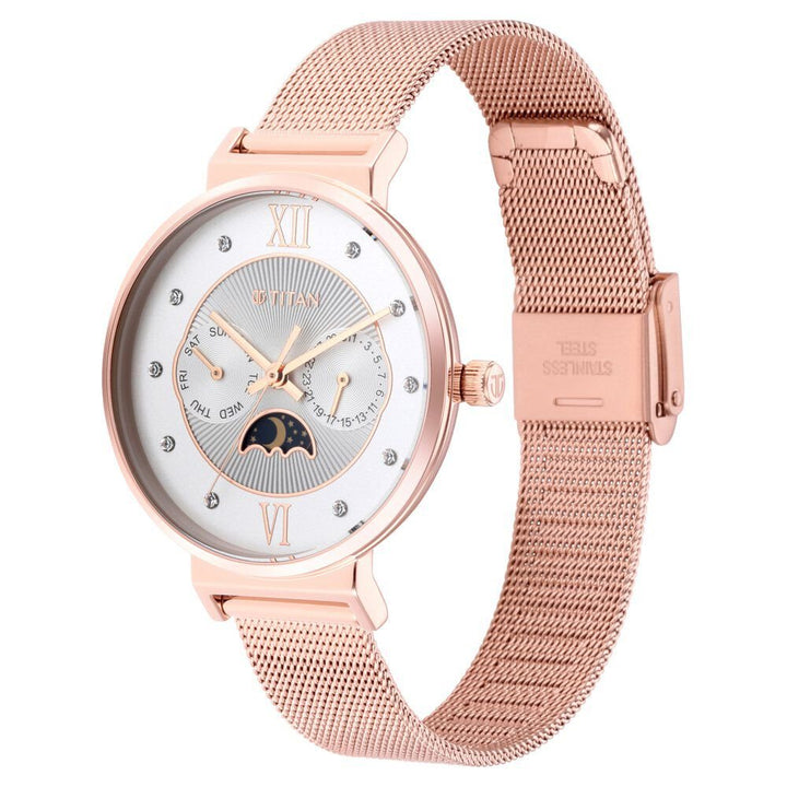 Titan Slimline Silver Dial Quartz Multifunction Stainless Steel Strap Watch for Women - The Watch Factory ®