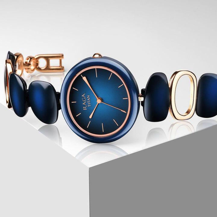 Titan Raga Ceramics Blue Dial Analog Metal Strap watch for Women NS95146KD01