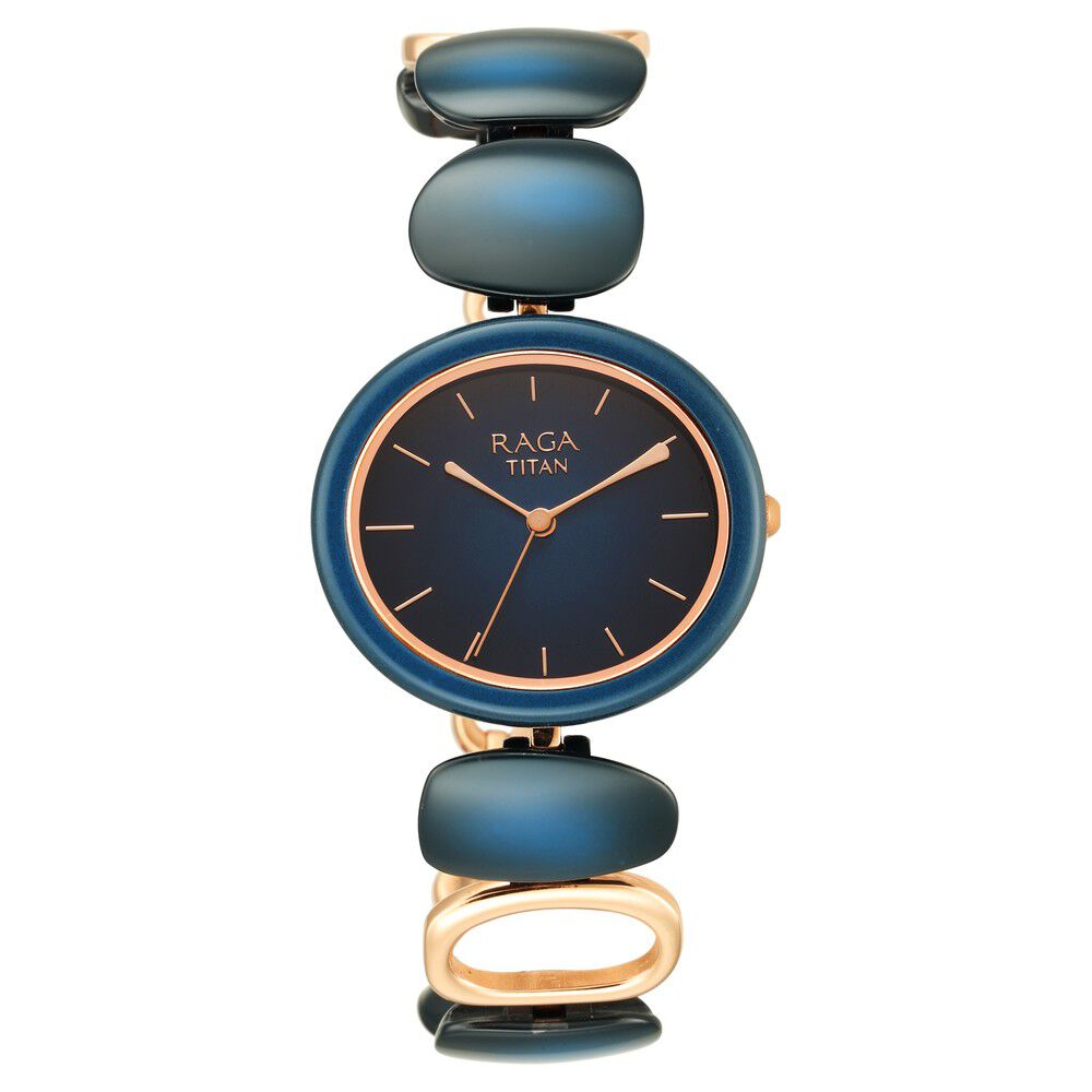 Titan Raga Ceramics Blue Dial Analog Metal Strap watch for Women NS95146KD01