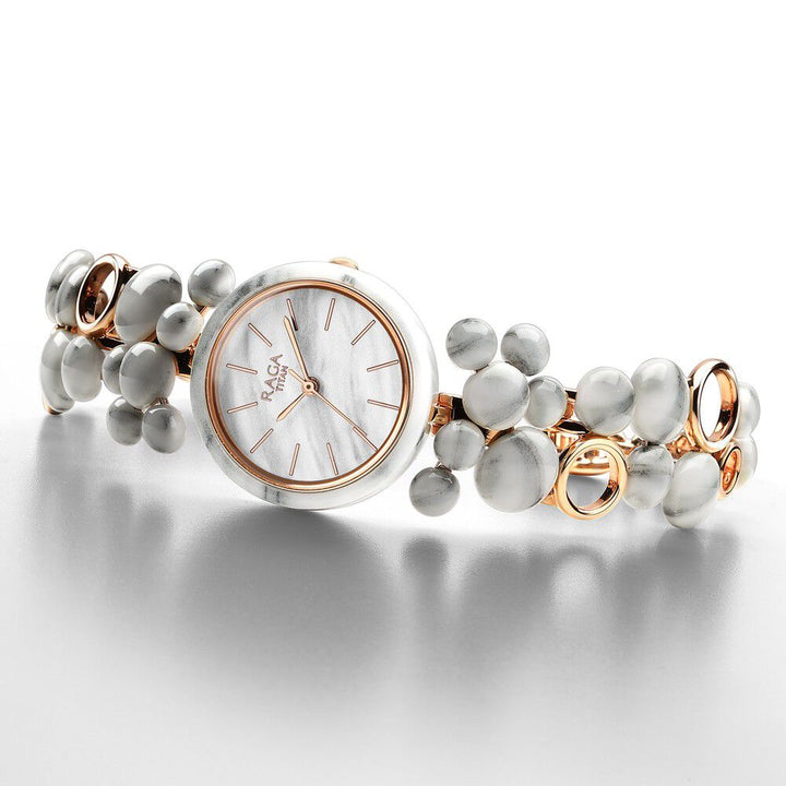 Titan Quartz Analog White Dial Metal Strap Watch for Women NS95148KD01