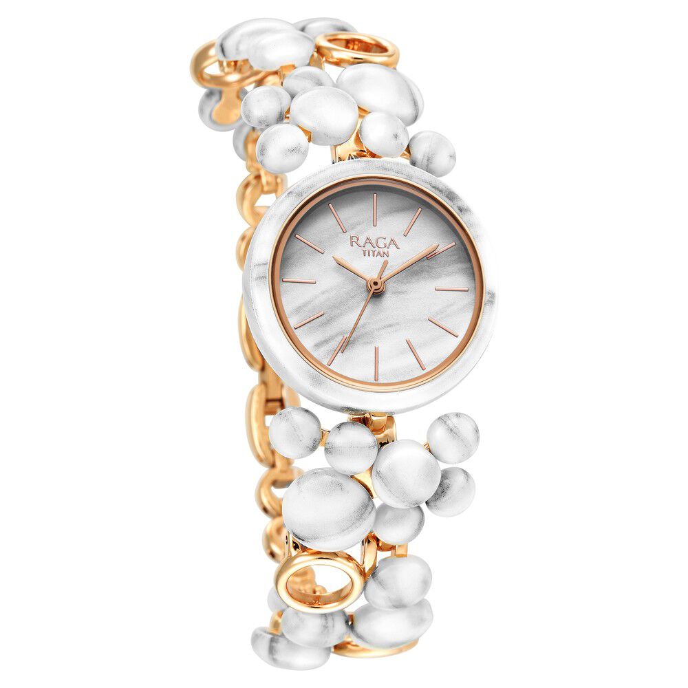 Titan Quartz Analog White Dial Metal Strap Watch for Women NS95148KD01