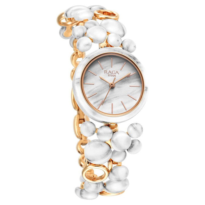 Titan Quartz Analog White Dial Metal Strap Watch for Women NS95148KD01