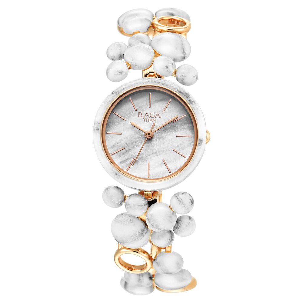 Titan Quartz Analog White Dial Metal Strap Watch for Women NS95148KD01