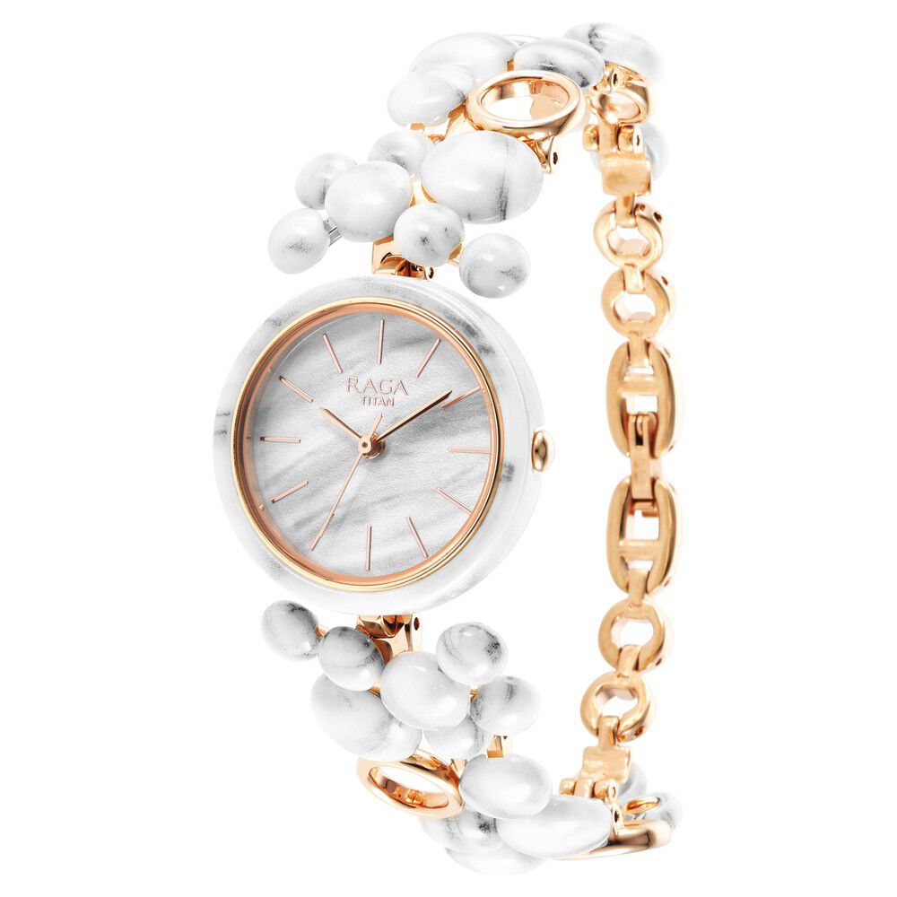 Titan Quartz Analog White Dial Metal Strap Watch for Women NS95148KD01