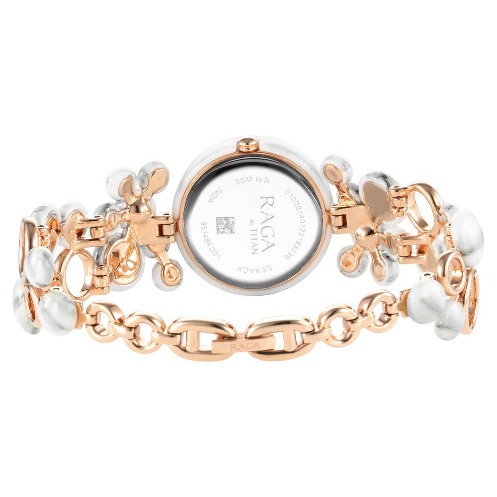 Titan Quartz Analog White Dial Metal Strap Watch for Women NS95148KD01