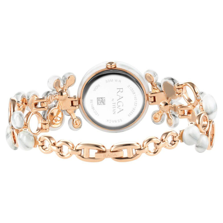 Titan Quartz Analog White Dial Metal Strap Watch for Women NS95148KD01