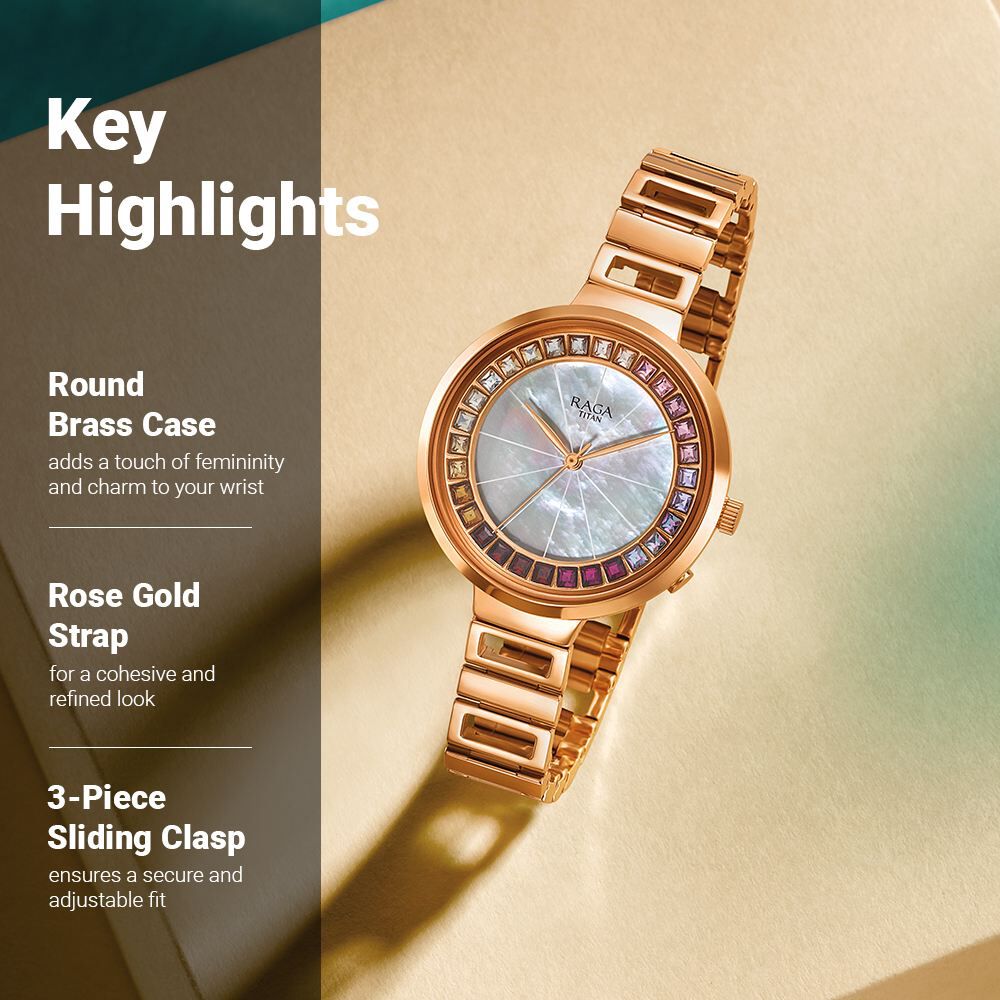 Titan Raga Love All Mother Of Pearl Dial Women Watch With Metal Strap NS95150WM01