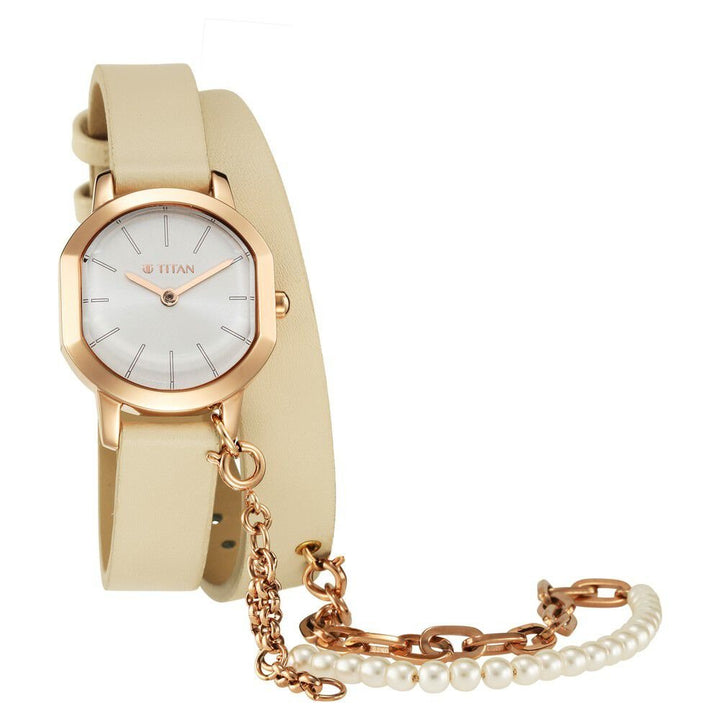 Titan Purple Unending Beauty Off White Dial Analog Leather Strap watch for Women - The Watch Factory ®