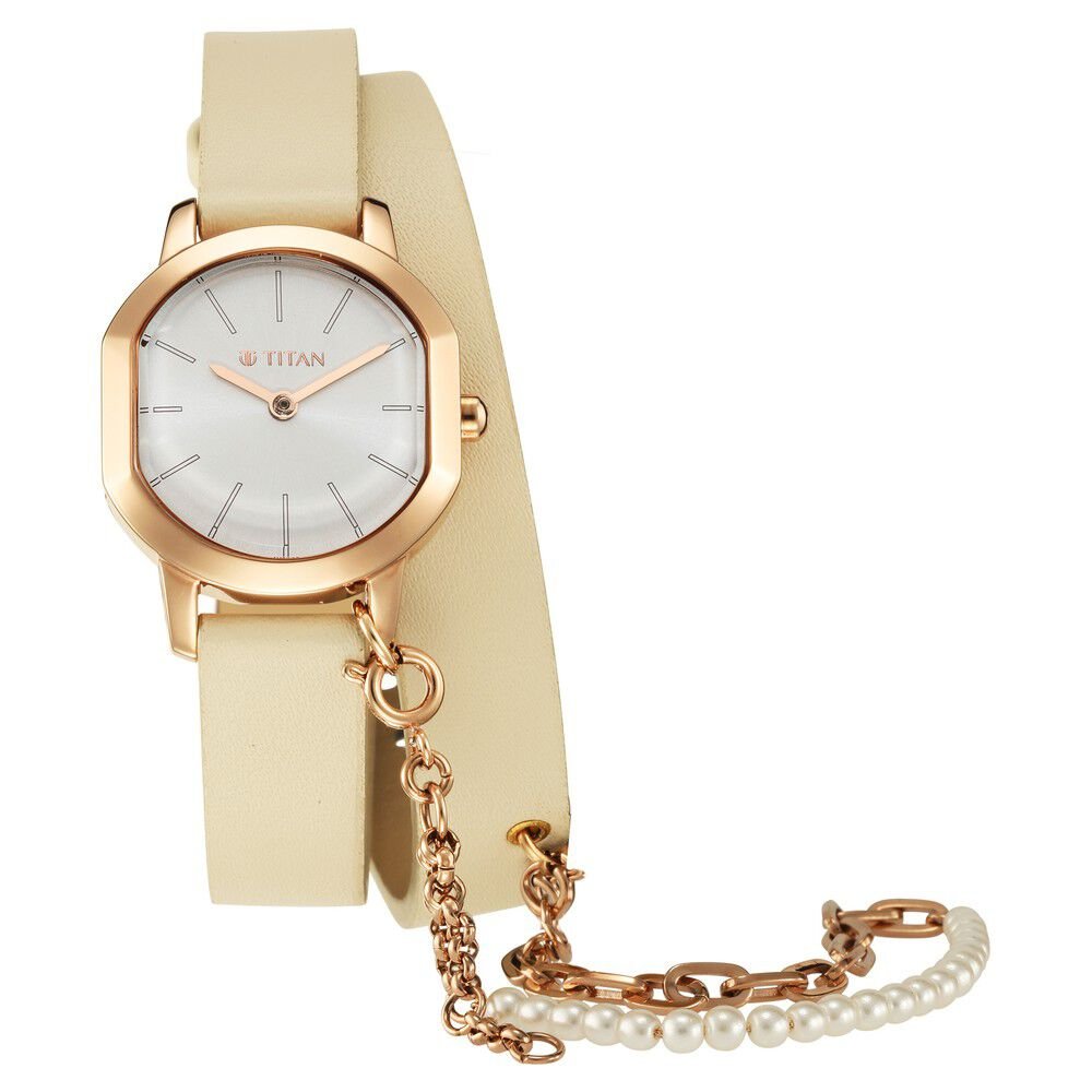 Titan Purple Unending Beauty Off White Dial Analog Leather Strap watch for Women - The Watch Factory ®