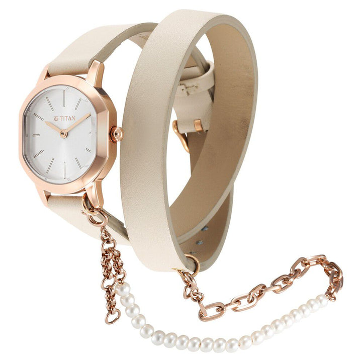 Titan Purple Unending Beauty Off White Dial Analog Leather Strap watch for Women - The Watch Factory ®