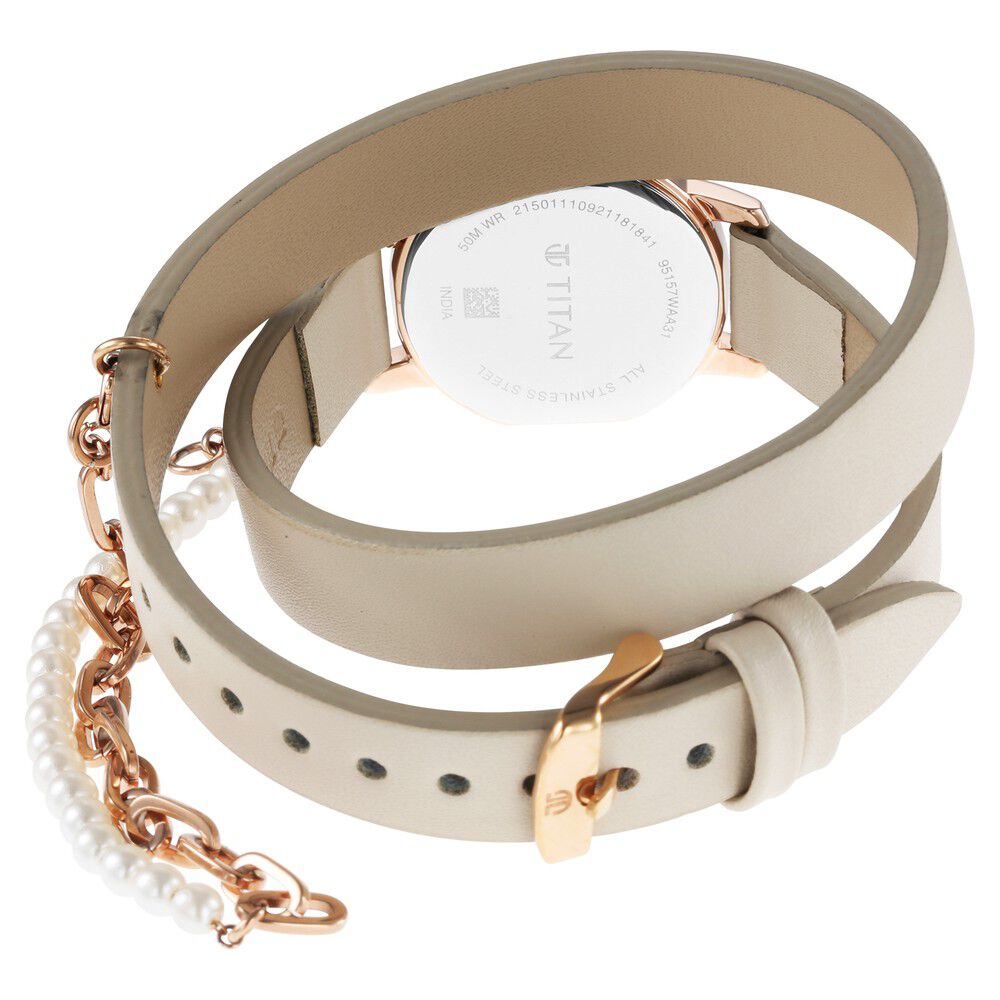 Titan Purple Unending Beauty Off White Dial Analog Leather Strap watch for Women - The Watch Factory ®