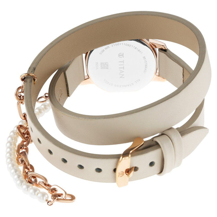 Titan Purple Unending Beauty Off White Dial Analog Leather Strap watch for Women - The Watch Factory ®