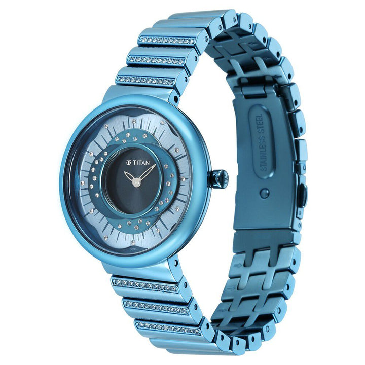 Titan Purple Unending Beauty Blue Dial Analog Stainless Steel Strap Watch for Women - The Watch Factory ®