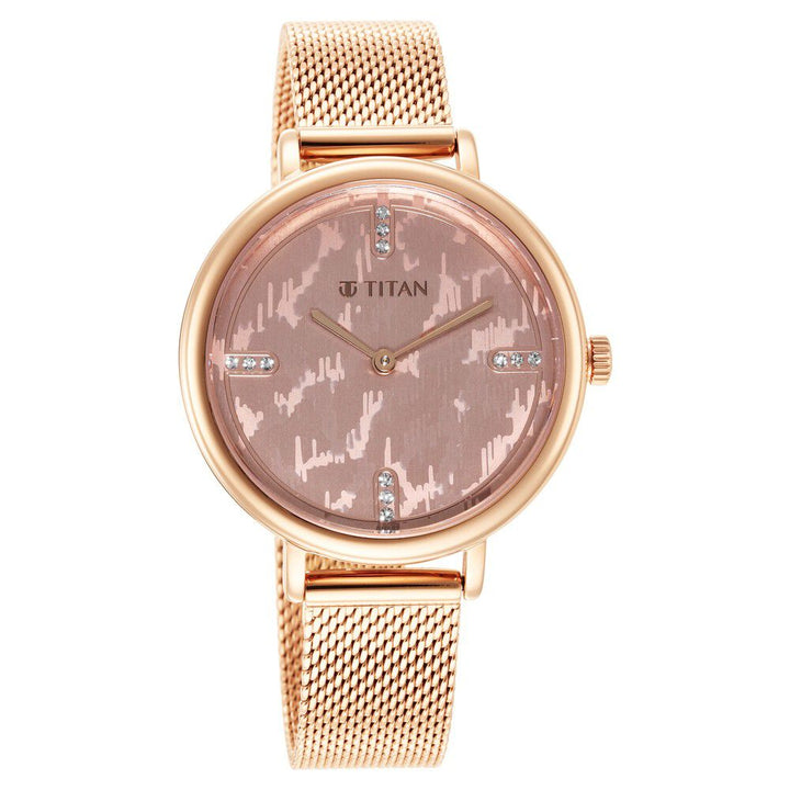 Titan Purple Rose Gold Dial Analog Stainless Steel Strap watch for Women NR95175WM01