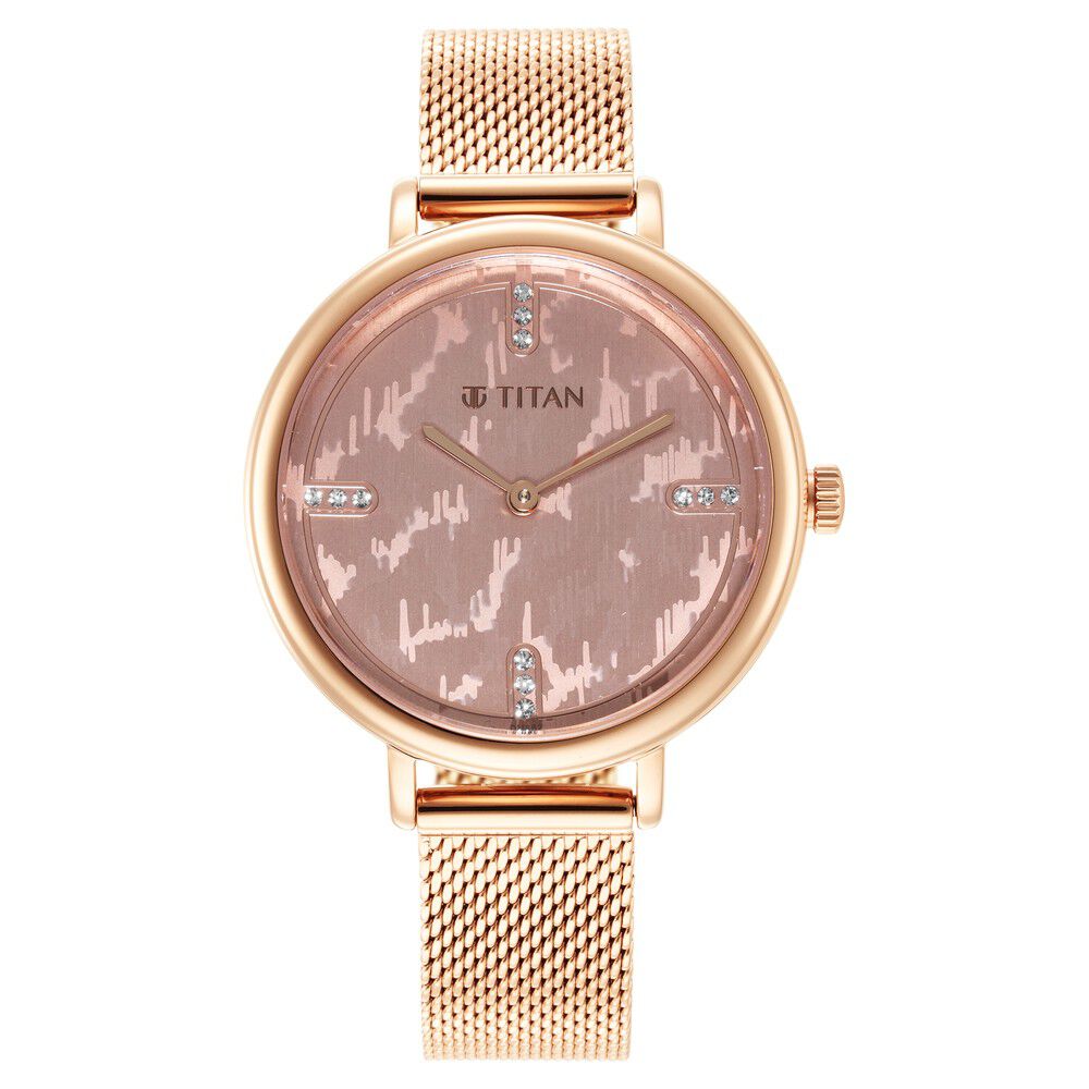 Titan Purple Rose Gold Dial Analog Stainless Steel Strap watch for Women NR95175WM01