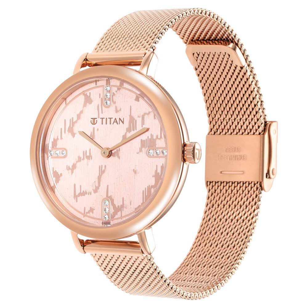 Titan Purple Rose Gold Dial Analog Stainless Steel Strap watch for Women NR95175WM01