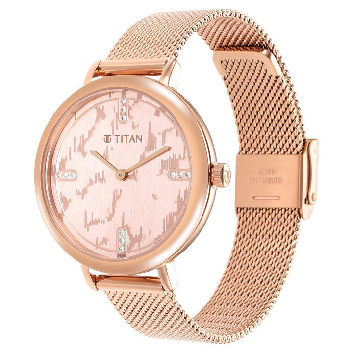 Titan Purple Rose Gold Dial Analog Stainless Steel Strap watch for Women NR95175WM01