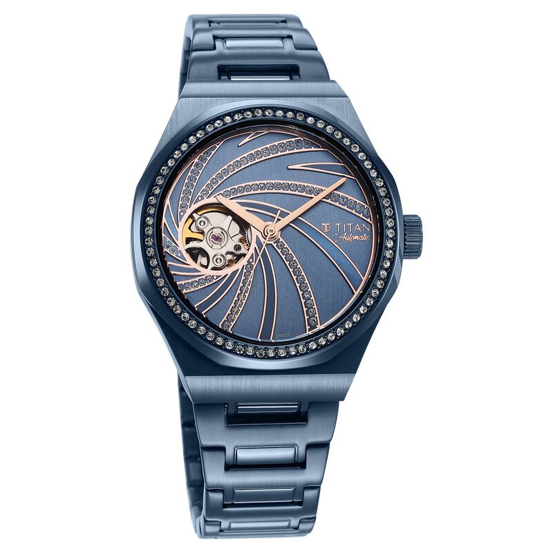 Titan Unending Beauty Automatic Blue Dial Analog Stainless Steel Strap Watch For Women