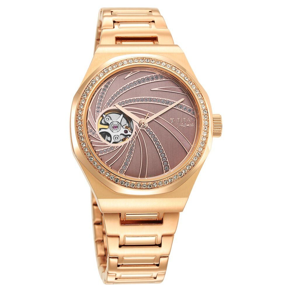Titan Unending Beauty Automatic Brown Dial Analog Stainless Steel Strap watch for Women - The Watch Factory ®